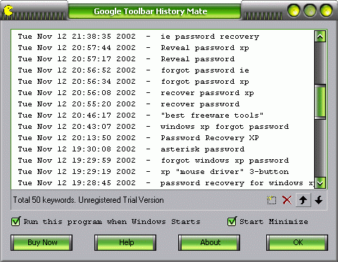 Google Toolbar History Mate Screenshot